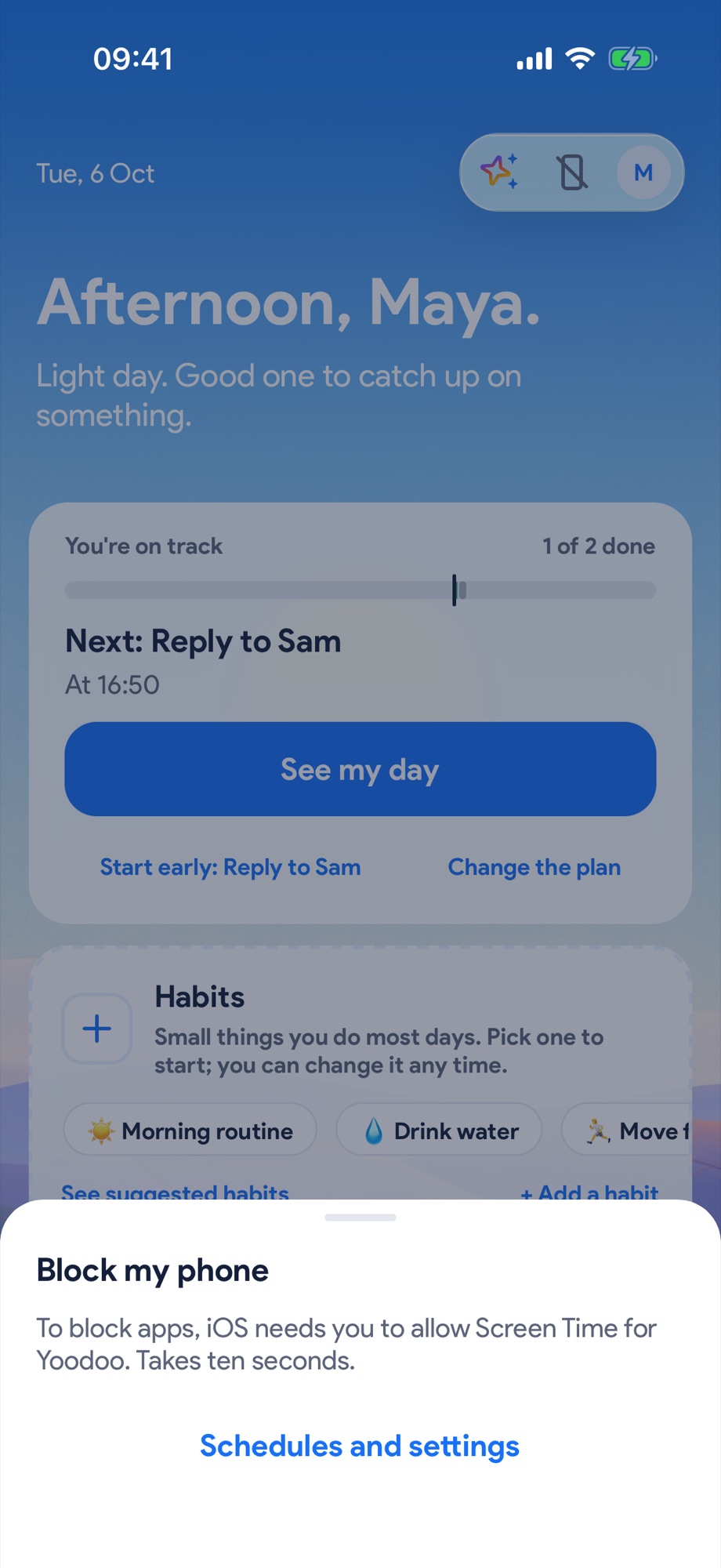 Tap the phone in the top bar