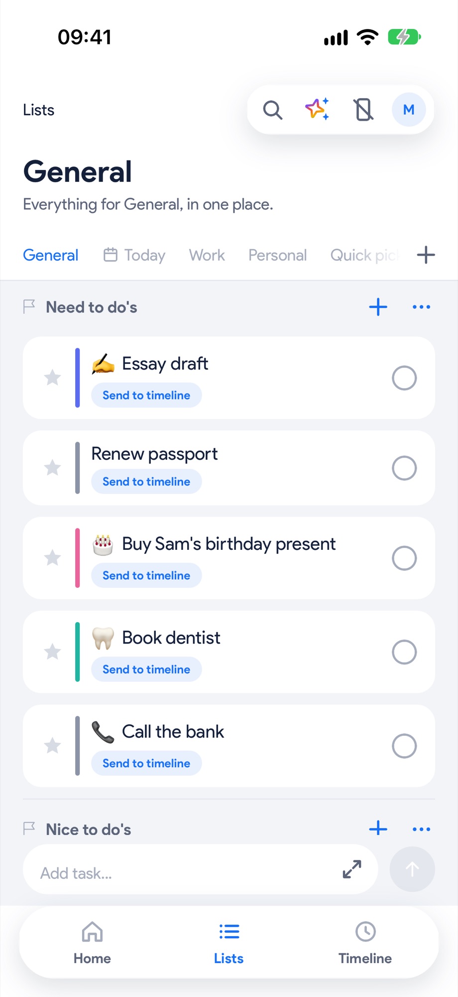 Lists: everything out of your head, the one that matters starred