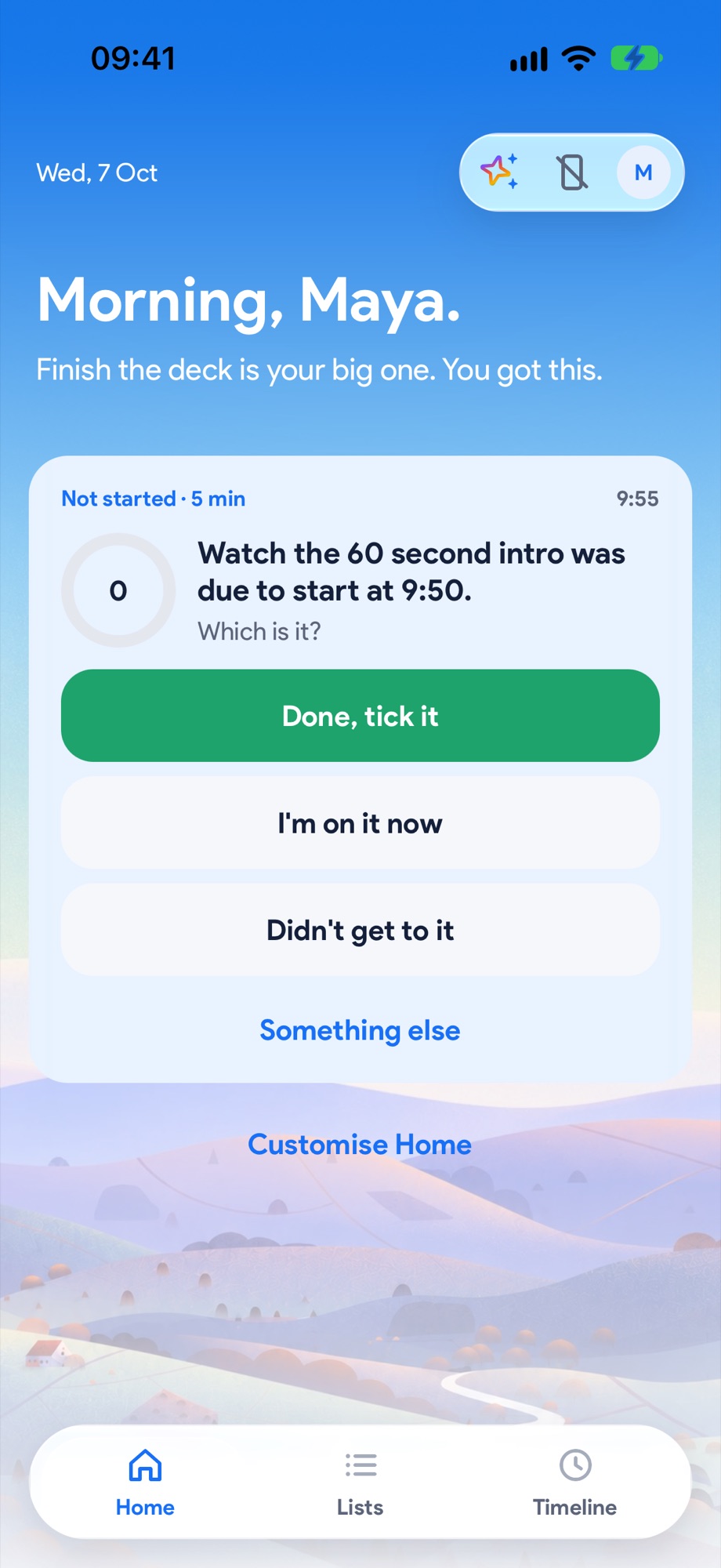 Home: Yoodoo noticing you haven't started, and asking which it is