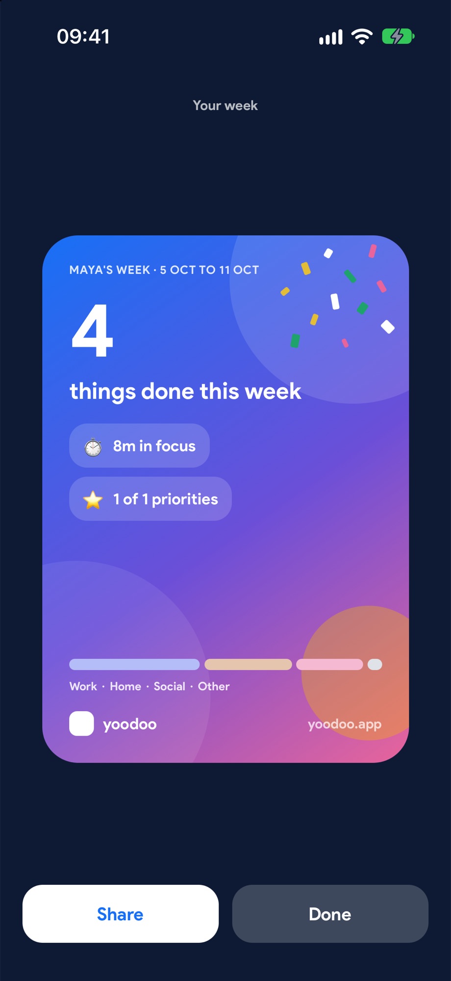 Your week on one card, to share