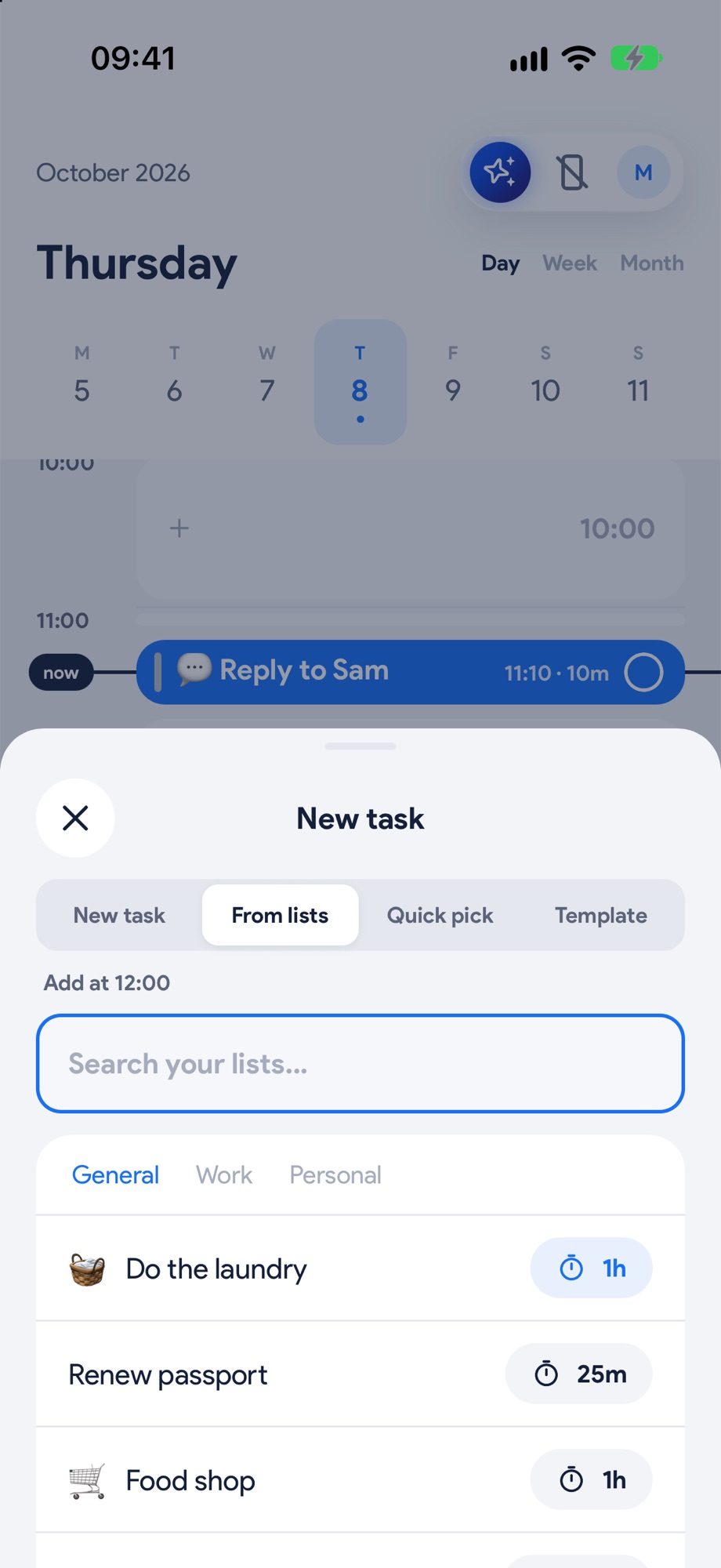A free gap tapped: pick something from your lists to drop in